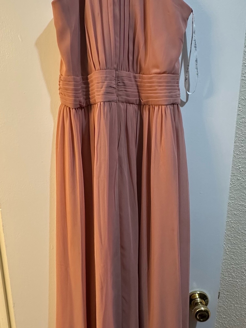 David's Bridal Dusty Mauve Pleated Waist Maxi Dress